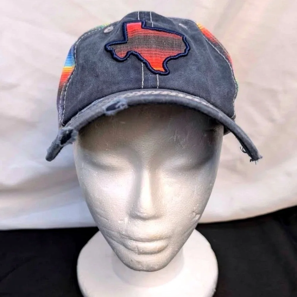 Hat Republic ~ Texas Serape‎ Baseball Cap ~ OS ~ Navy Blue Distressed/Rainbow